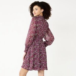 Draper James Women's 1X Plum Multicolor Mock Floral Chiffon Skater Dress NWT